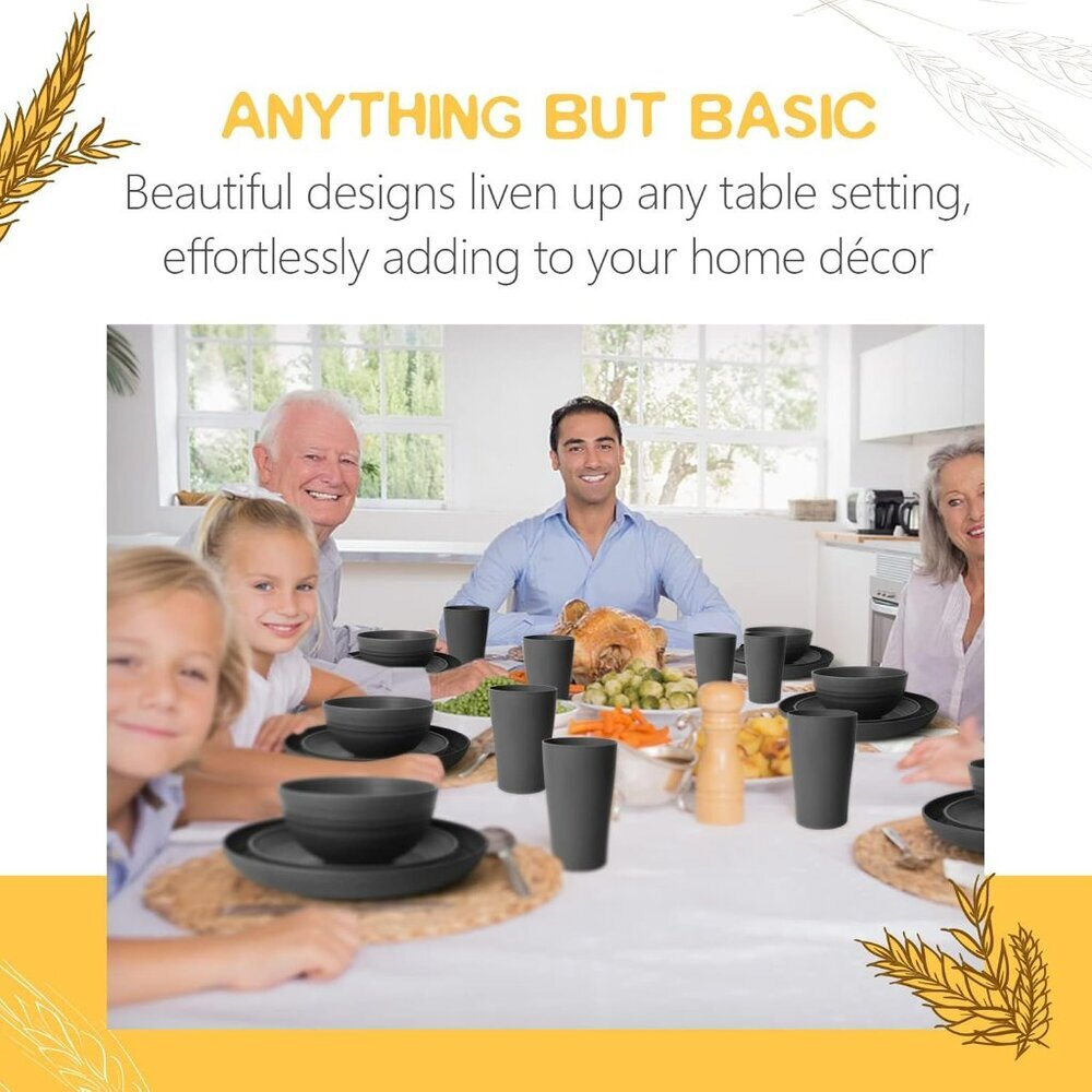 16-Piece Kitchen Plastic Wheat Straw Dinnerware Set, Service for 4, Dinner Plate - Picture 6 of 7